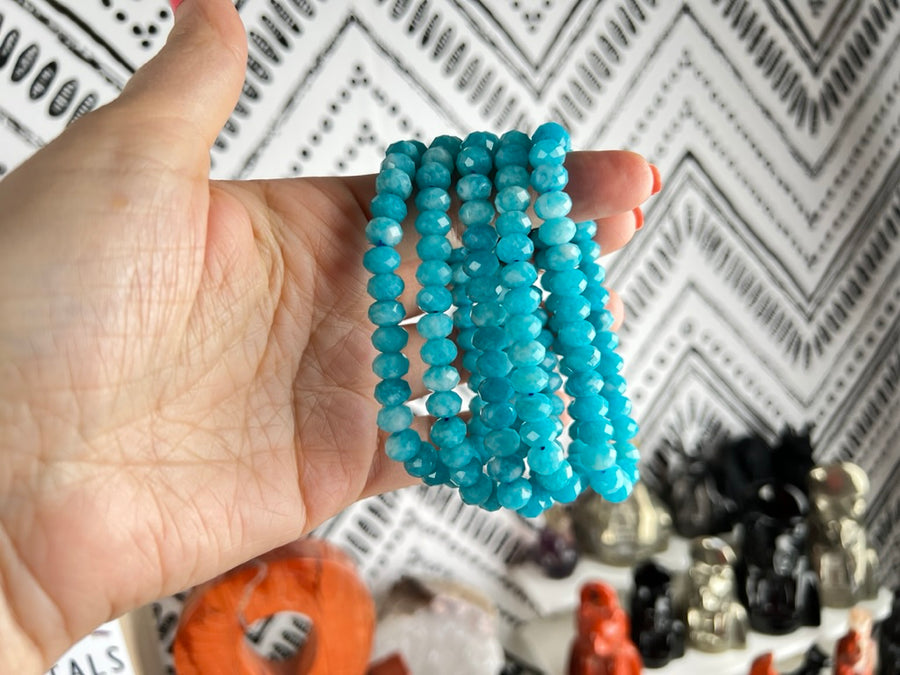Amazonite 8 mm Faceted Natural Crystal Bracelet, Stretchy