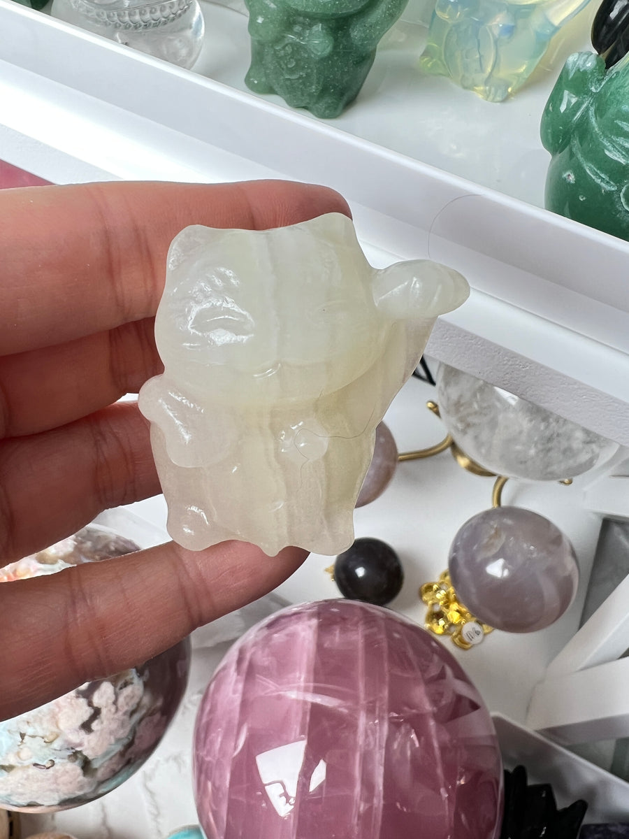 Lucky Cat LEFT PAW UP, Happy Face Style, Maneki Neko, Crystal Fortune Cat, Medium