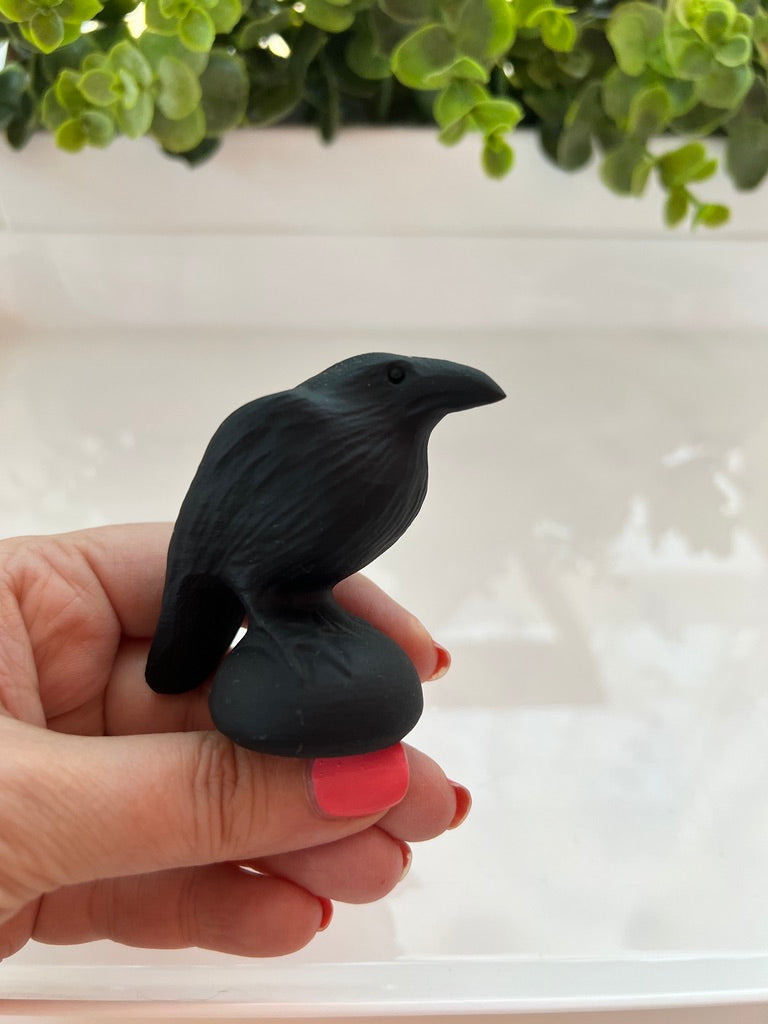 Black Obsidian Raven Crow for Protection & Boundaries, Matte Finish