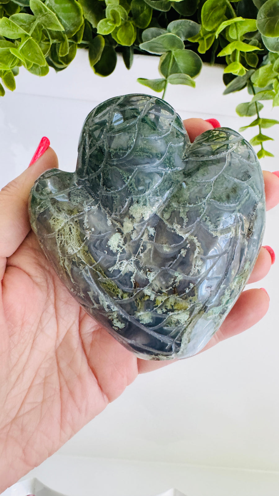 Moss Agate Owl Carving, High Quality 3.5