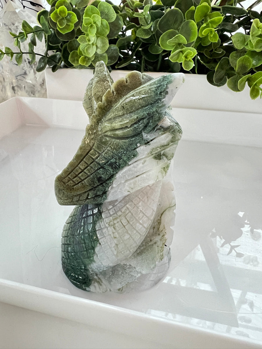 Moss Agate Dragon for Stable Growth, 4.25