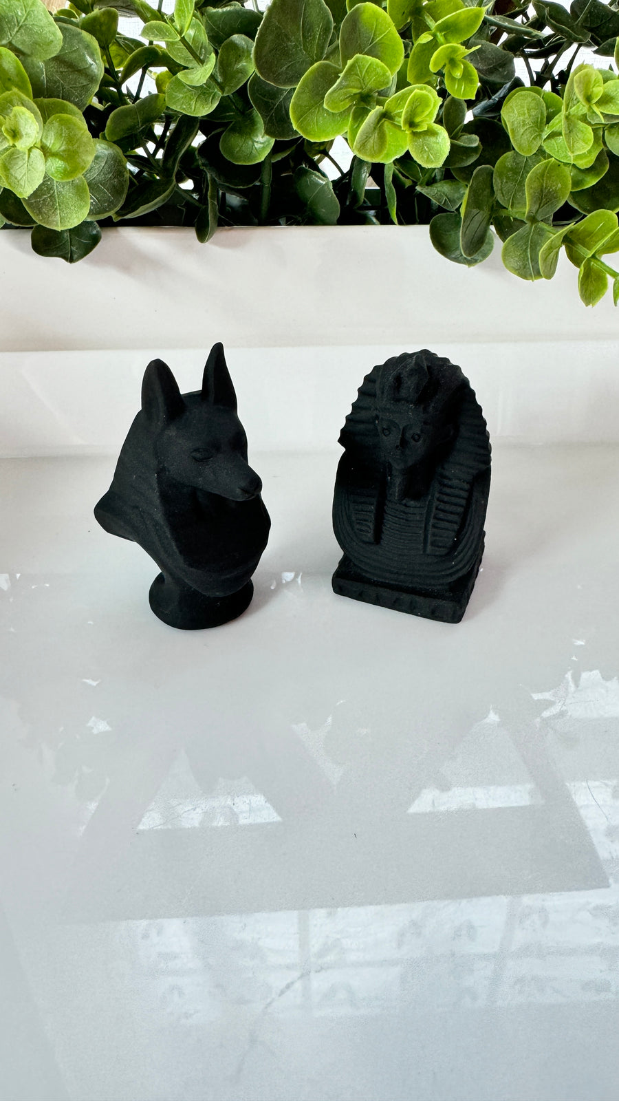 Egyptian Anubis and Pharoah Set, Matte Black Obsidian