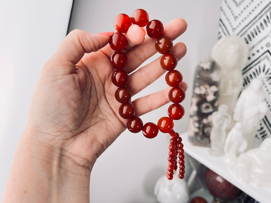 Carnelian Mala 16 mm XL Bracelet, Stretchy, XL Statement Bracelet
