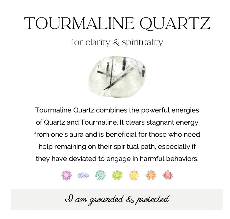 Black Tourmaline Quartz 8 mm Natural Crystal Bracelet, Stretchy, Tourmalated Quartz