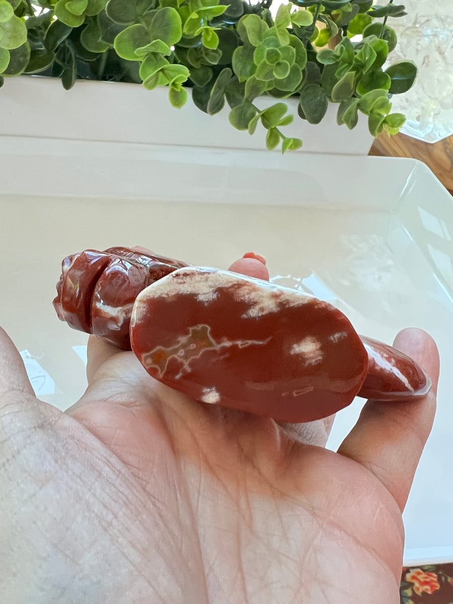 RARE Druzy Ocean Jasper Unicorn Carving, 4 Inches, Red