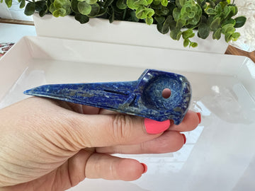 Crystal Bird Skull, Lapis Lazuli for Wisdom, 4.3 Inch, Raven Crow Skull Crystal Carving