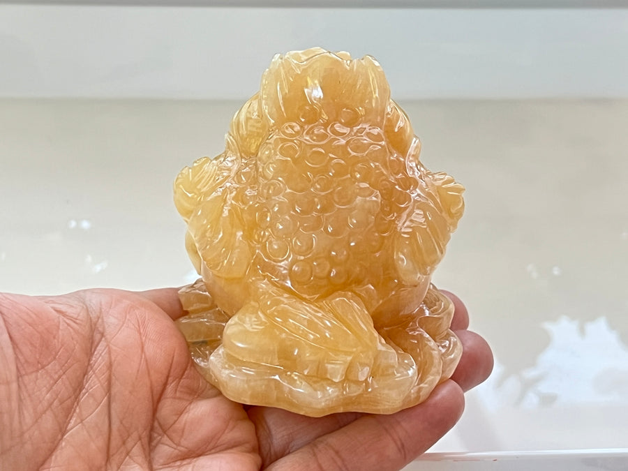 Lucky Frog, Orange Calcite, Large 3 Inch, Crystal Money Toad