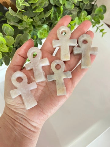 Flower Agate Pocket Ankh for Confidence, 2 Inch