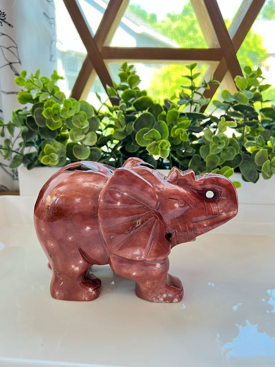 RARE XL Druzy Ocean Jasper Elephant, Top Quality, 6.5 Inches, Red/Pink/Green Sea Jasper