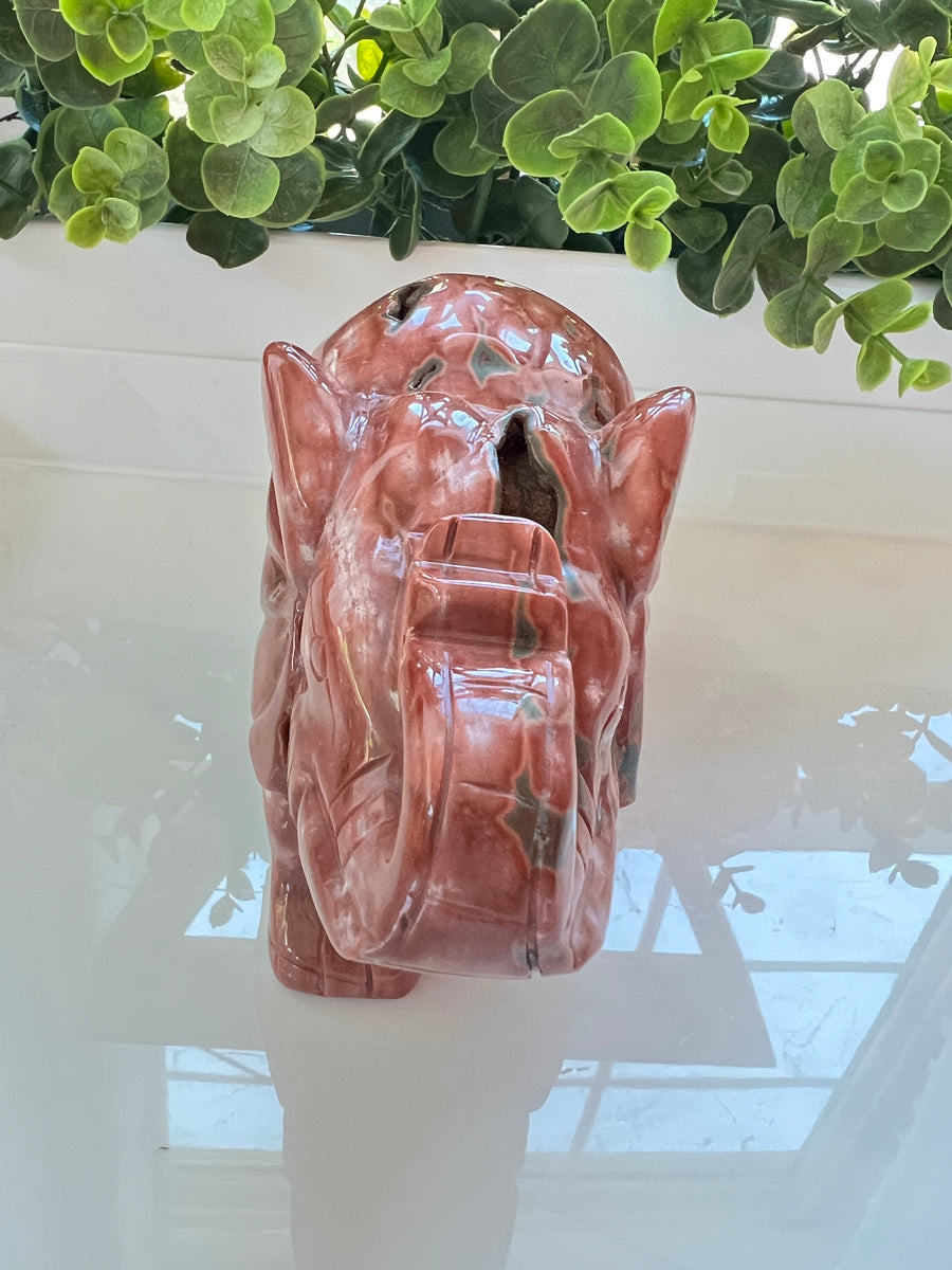 RARE XL Druzy Ocean Jasper Elephant, Top Quality, 6.5 Inches, Red/Pink/Green Sea Jasper