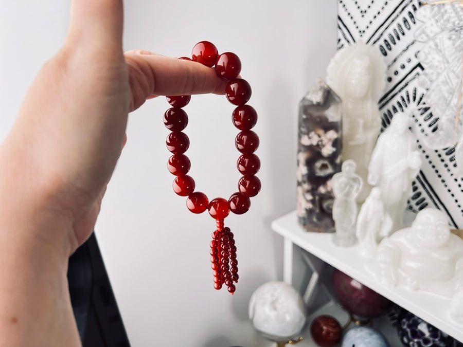 Carnelian Mala 16 mm XL Bracelet, Stretchy, XL Statement Bracelet