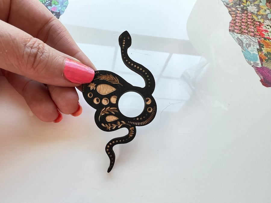Snake Sphere Stand, Laser Carved Wood for Small Spheres, Black