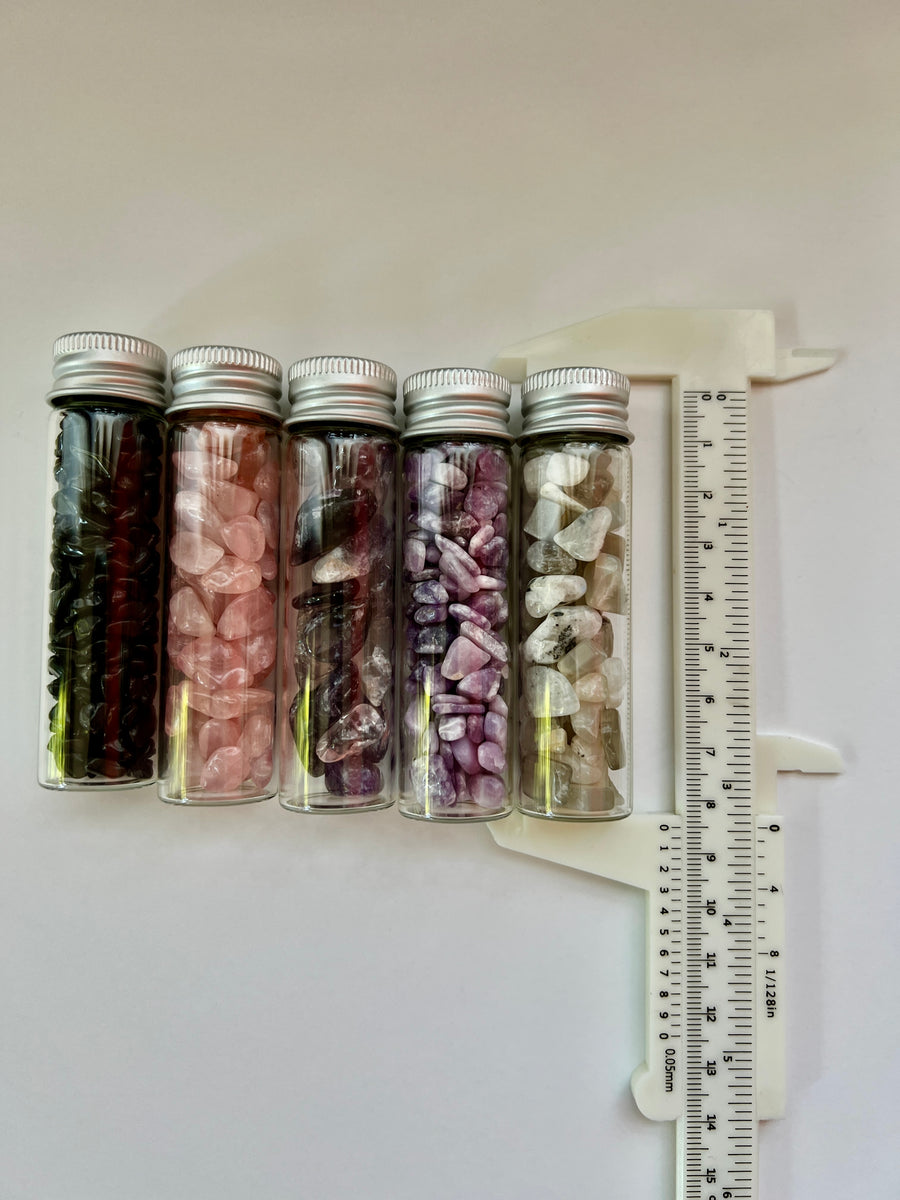 Crystal Chip Jars, Set of 11 or Set of 5, Choose Your Favorite 3 Inch Crystal Vials Set