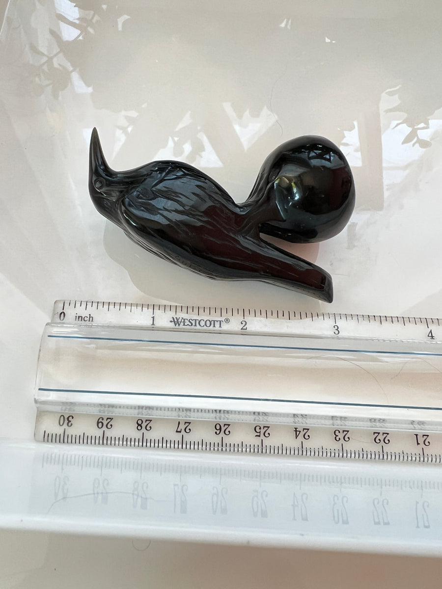 Black Obsidian Raven Crow Carving 3 Inch, Small