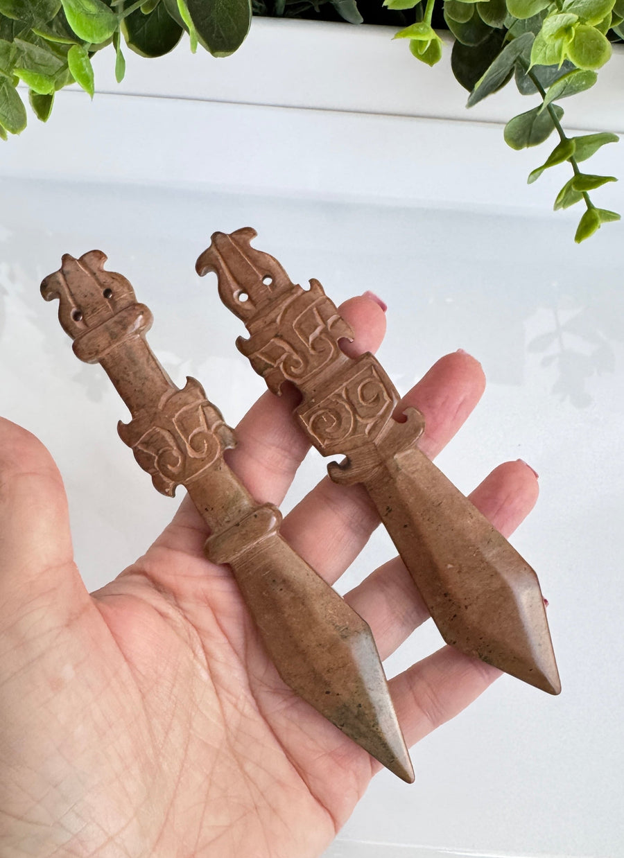 Tiger Athame for Boundaries and Strength, Hand-Carved Jade Stone 6