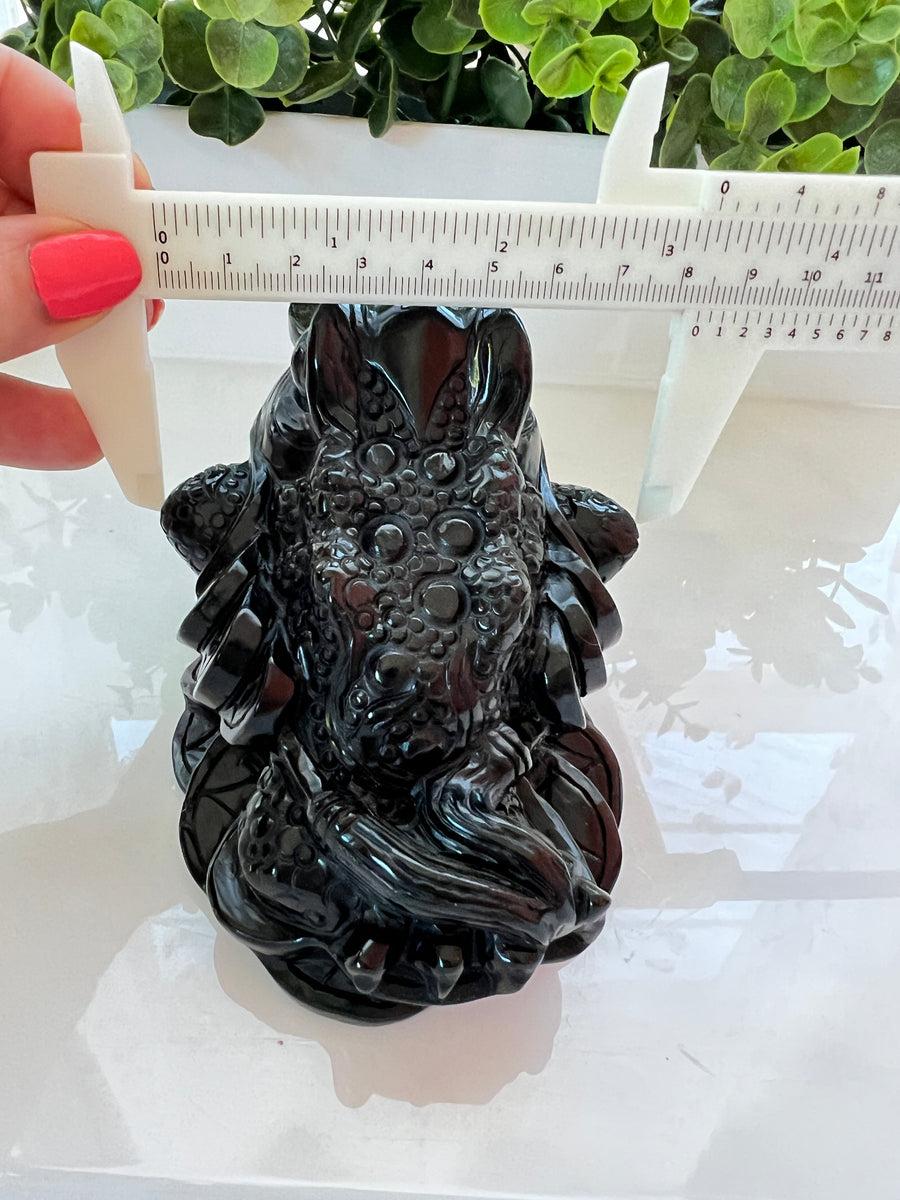 Lucky Frog with Removable Coin, Obsidian Gold Flash, XL 5.5 inches, Crystal Money Toad