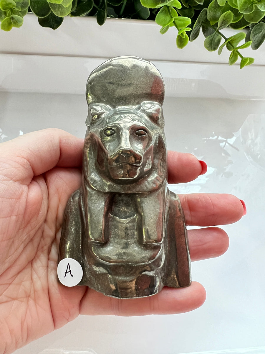 Egyptian Sekhmet Goddess Bust in Pyrite, 2 Sizes Available, Choose Your Favorite