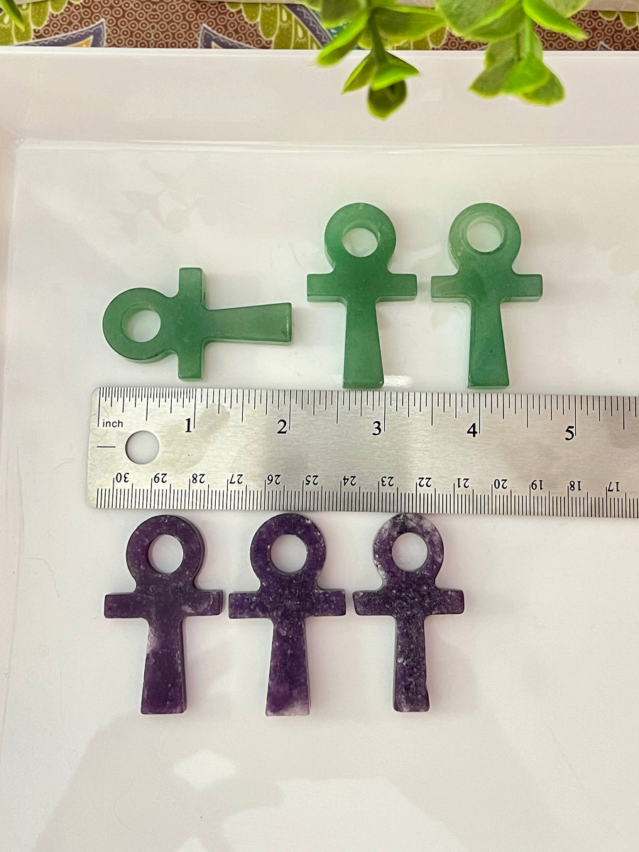 Green Aventurine or Lepidolite Ankh for Abundance and Stability, 2 Inch