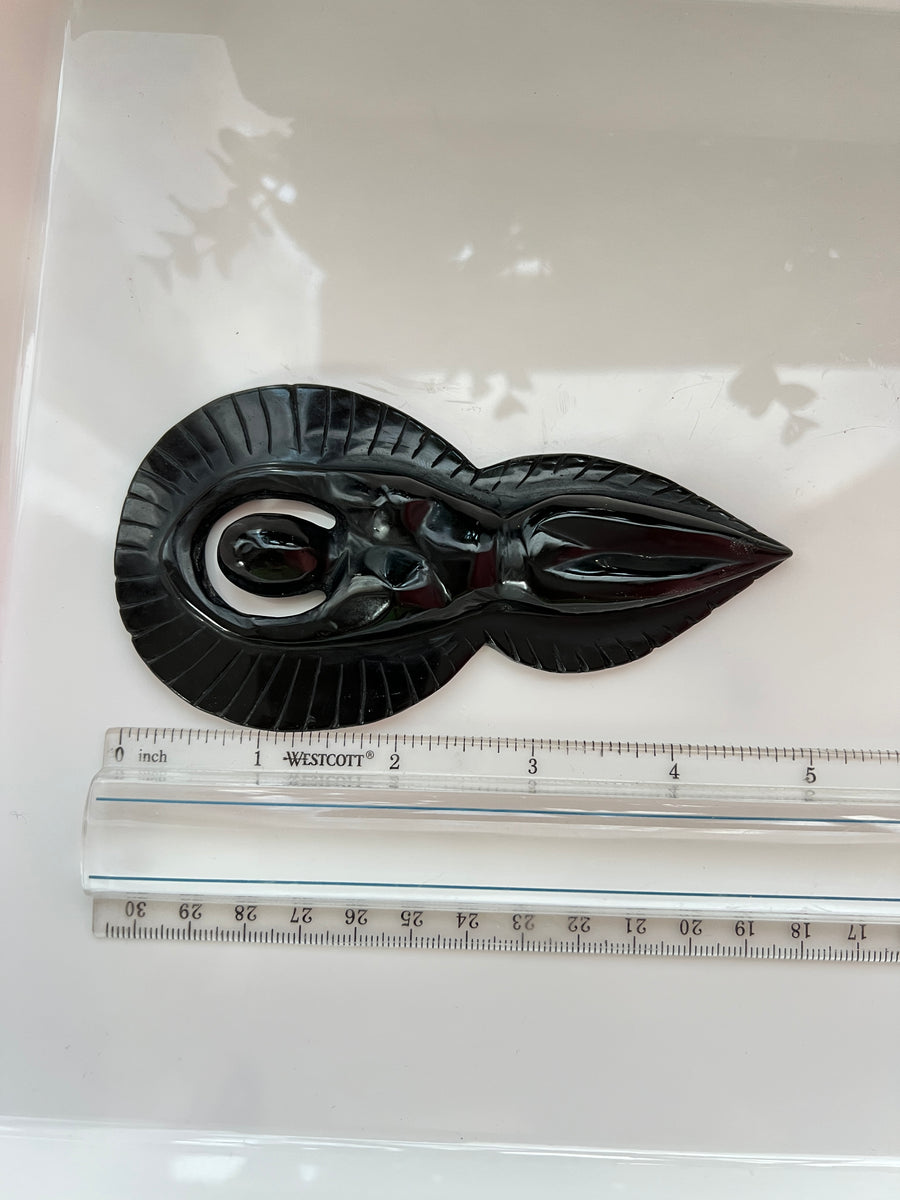 Large Crystal Goddess in Black Obsidian, Aura, Angel, Aztec, Mayan, Moon Goddess Carving