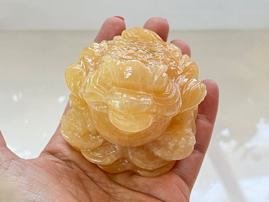 Lucky Frog, Orange Calcite, Large 3 Inch, Crystal Money Toad