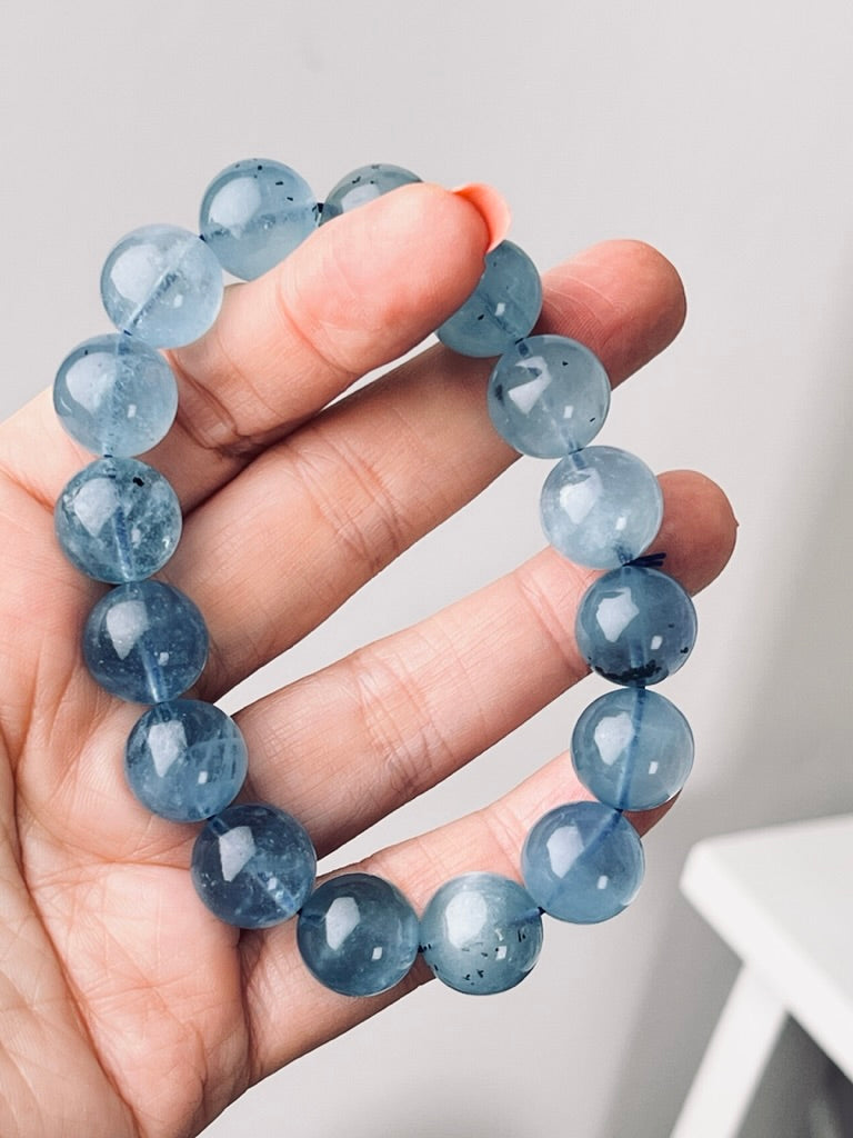 Aquamarine Stunning Quality 14 mm XL Natural Crystal Bracelet, Stretchy, EXACT Item as Pictured