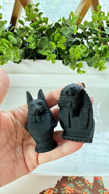 Egyptian Anubis and Pharoah Set, Matte Black Obsidian