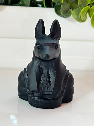 Egyptian Anubis Carving Statue, Black Obsidian or Obsidian with Silver Sheen