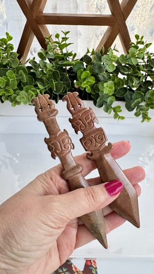 Tiger Athame for Boundaries and Strength, Hand-Carved Jade Stone 6