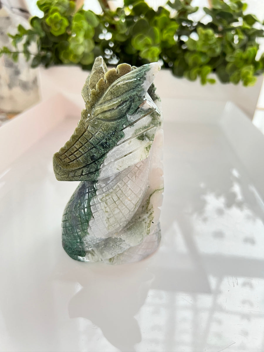 Moss Agate Dragon for Stable Growth, 4.25