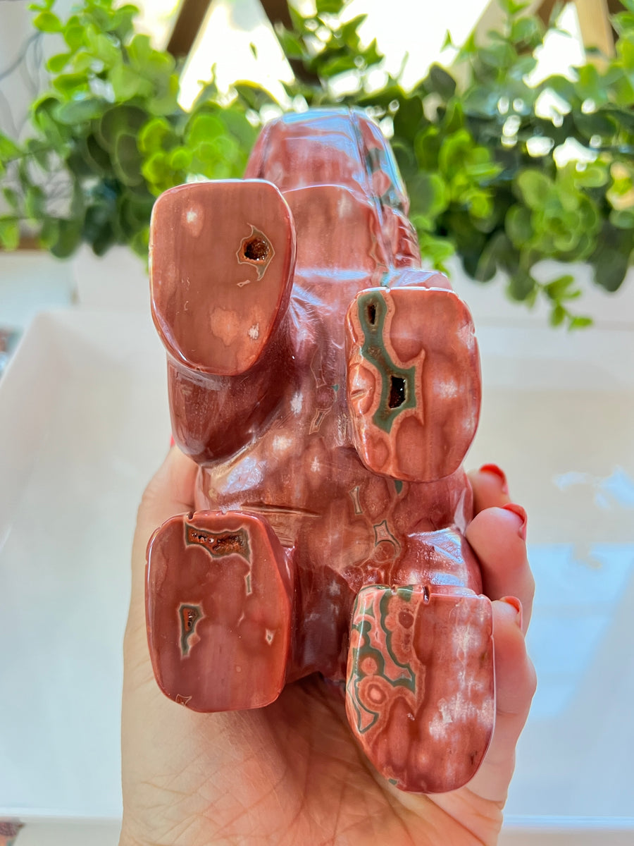 RARE XL Druzy Ocean Jasper Elephant, Top Quality, 6.5 Inches, Red/Pink/Green Sea Jasper