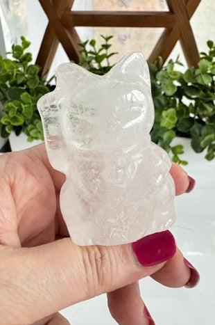 Lucky Cat Large RIGHT PAW UP Clear Quartz, Maneki Neko, Crystal Fortune Cat