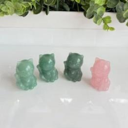 Lucky Cat RIGHT PAW UP, Green Aventurine or Rose Quartz Maneki Neko, Fortune Cat, Sweet Blessings Style