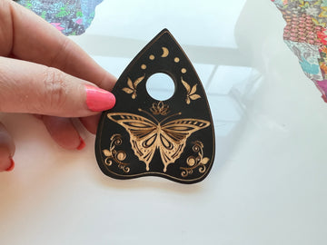 Butterfly Planchette Sphere Stand, Laser Carved Wood for Small Spheres, Black