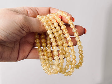 Citrine 7 mm Lemon Citrine Natural Crystal Bracelet, Stretchy, Small Beads
