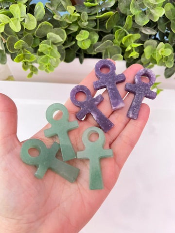 Green Aventurine or Lepidolite Ankh for Abundance and Stability, 2 Inch