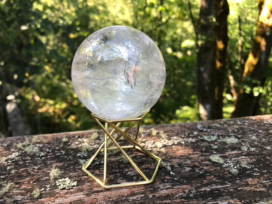 Rose Gold Geometric Crystal Sphere Stand, Reversible for Small to Medium Spheres