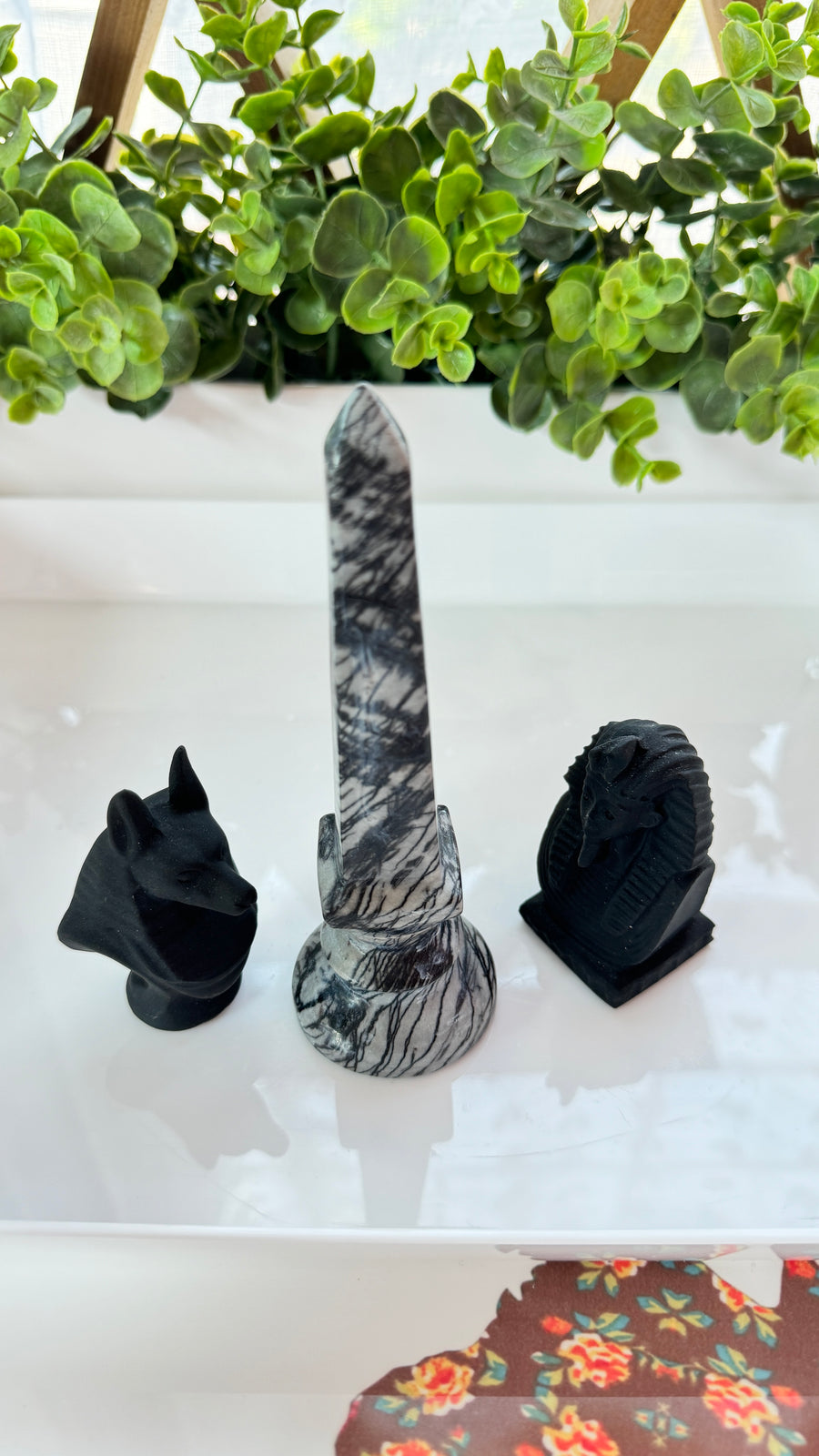 Egyptian Anubis and Pharoah Set, Matte Black Obsidian