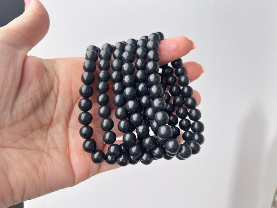Shungite 8 mm Natural Crystal Bracelet, Stretchy, EMF Protection