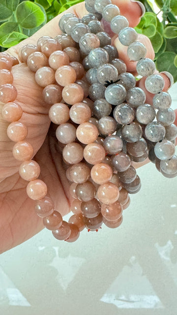 Peach Moonstone or Gray Moonstone Bracelet for New Beginnings, 8 mm, Choose Your Favorite Style