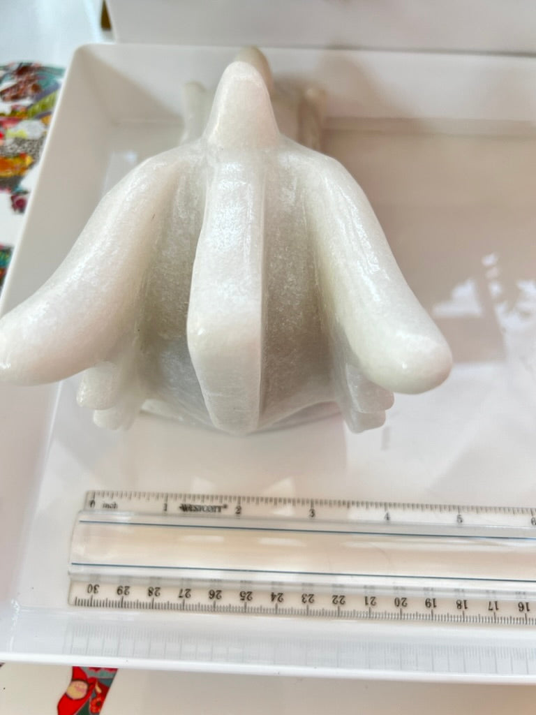 HUGE White Jade & Obsidian Crystal Dragon Skull 7.5 inches