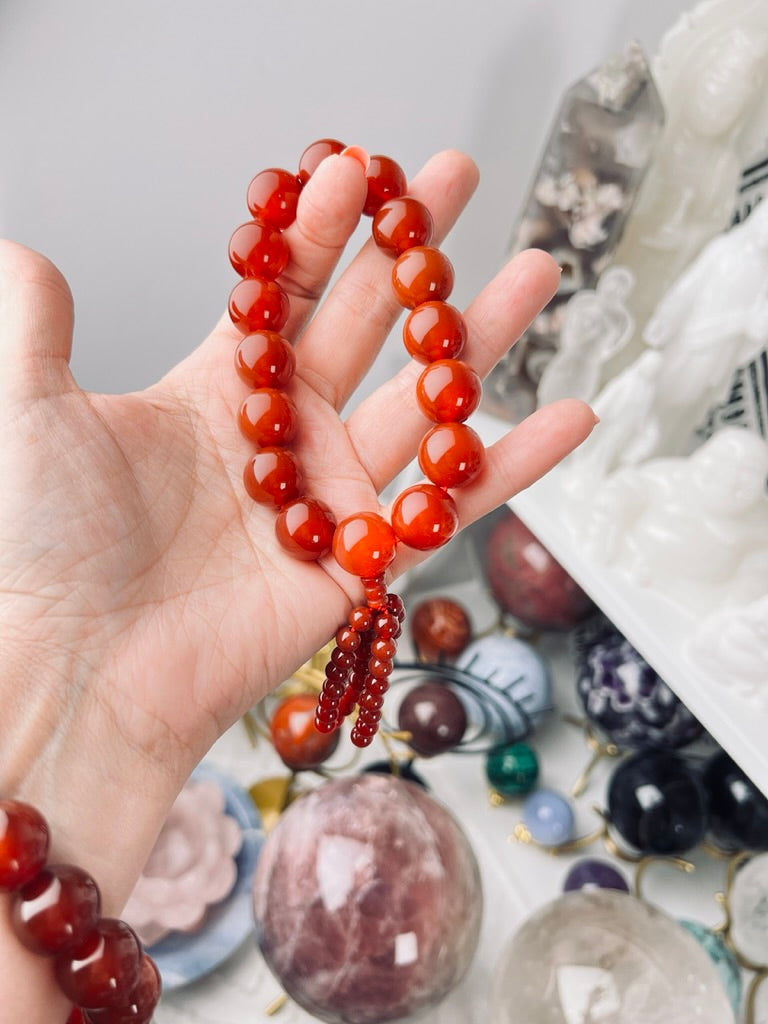 Carnelian Mala 16 mm XL Bracelet, Stretchy, XL Statement Bracelet