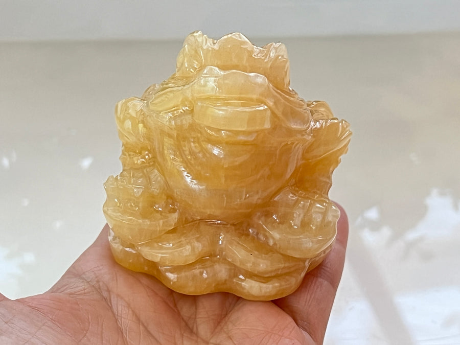 Lucky Frog, Orange Calcite, Large 3 Inch, Crystal Money Toad