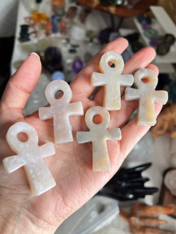 Flower Agate Pocket Ankh for Confidence, 2 Inch