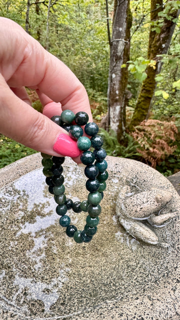 Deep Forest Moss Agate 8 mm Bracelet for Stable Growth, Stretchy