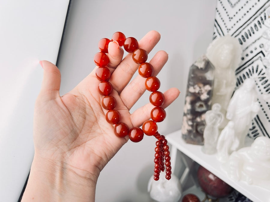 Carnelian Mala 16 mm XL Bracelet, Stretchy, XL Statement Bracelet