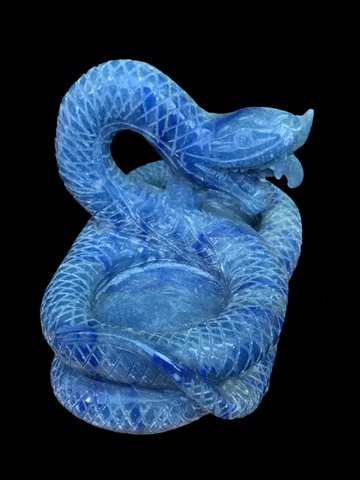 Snake Dragon Twin Tea Light Candle Holder, Altar Offering Bowl, Blue Aventurine