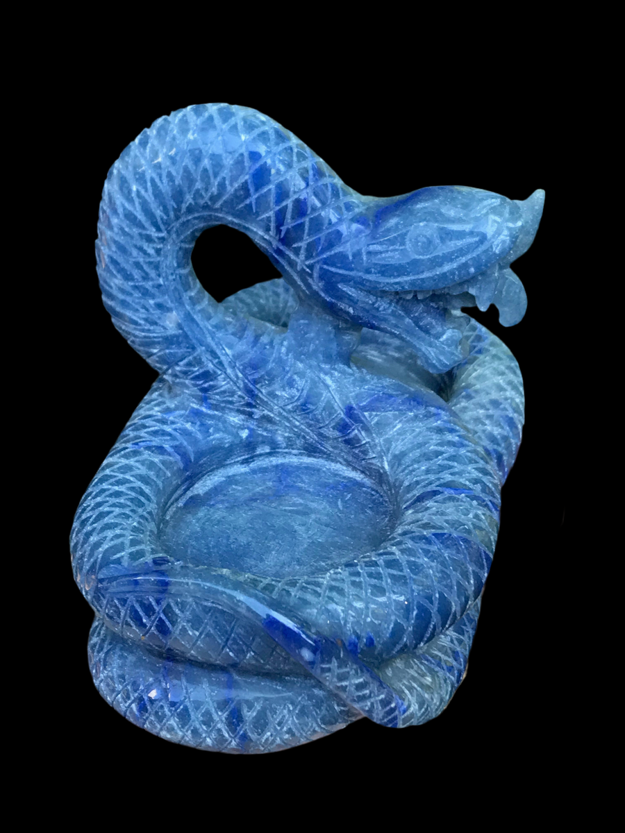 Snake Dragon Twin Tea Light Candle Holder, Altar Offering Bowl, Blue Aventurine