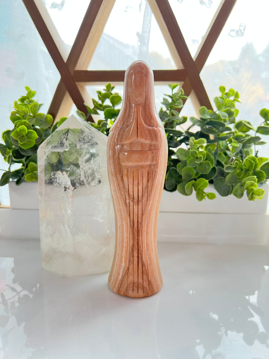 Mother Mary Divine Feminine Crystal Goddess in Red Calcite