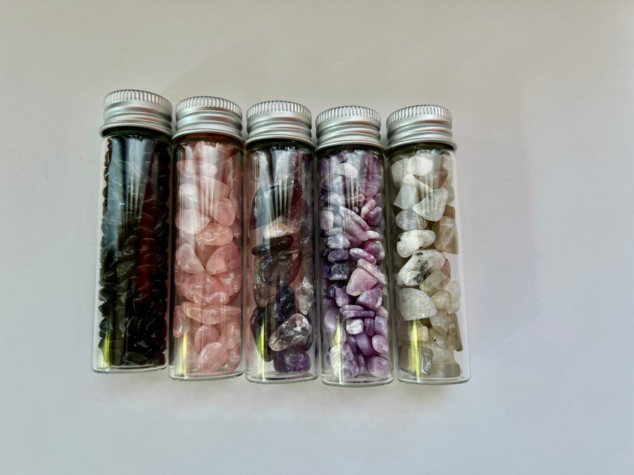 Crystal Chip Jars, Set of 11 or Set of 5, Choose Your Favorite 3 Inch Crystal Vials Set