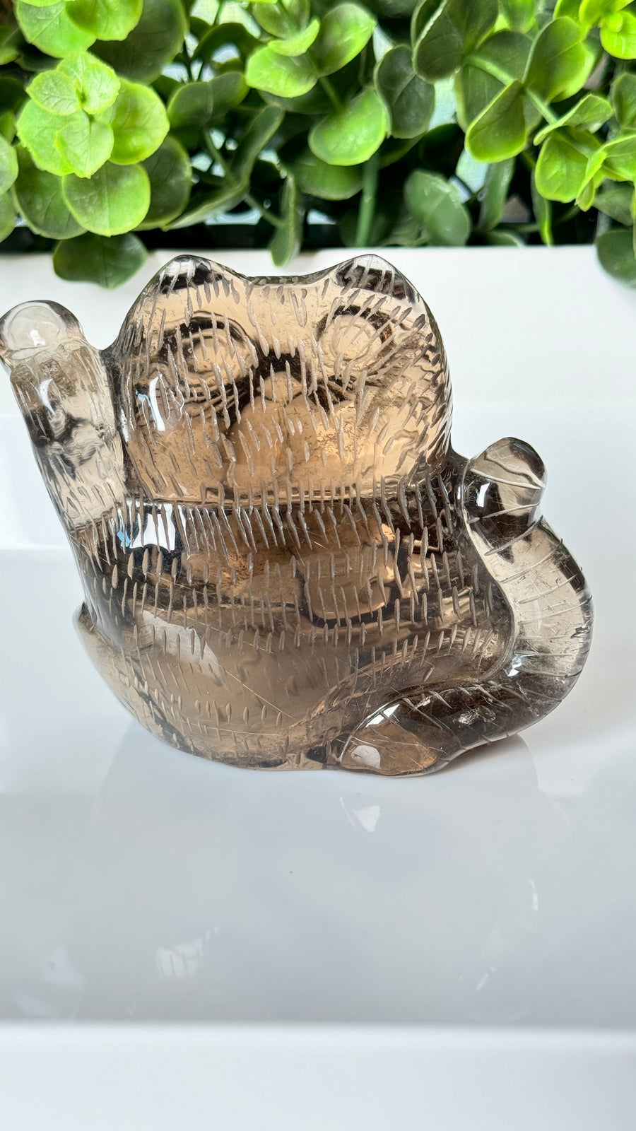 Lucky Cat, Master Carver Gold Rutile Smoky Quartz with Rainbows! Maneki Neko, Crystal Fortune Cat, XL